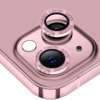 ENKAY skla se třpytivými rámečky k ochraně čoček zadního fotoaparátu pro iPhone 14 / 14 Plus - růžová