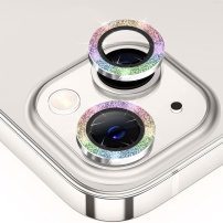 ENKAY skla se třpytivými rámečky k ochraně čoček zadního fotoaparátu pro iPhone 14 / 14 Plus - duhová