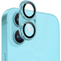 NORTHJO tvrzené sklo s kovovým rámečkem k ochraně čoček fotoaparátu pro iPhone 16 / 16 Plus - tyrkysové