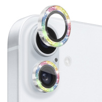 NORTHJO skla se třpytivými rámečky k ochraně čoček zadního fotoaparátu pro iPhone 16 / 16 Plus - duhová
