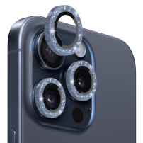 NORTHJO skla se třpytivými rámečky k ochraně čoček zadního fotoaparátu pro iPhone 15 Pro / 15 Pro Max - modrá