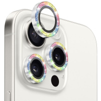 NORTHJO skla se třpytivými rámečky k ochraně čoček zadního fotoaparátu pro iPhone 15 Pro / 15 Pro Max - duhová