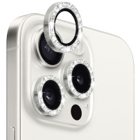 NORTHJO skla se třpytivými rámečky k ochraně čoček zadního fotoaparátu pro iPhone 15 Pro / 15 Pro Max - stříbrná