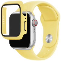 Silikonový řemínek s pouzdrem s tvrzeným sklem pro Apple Watch 41mm - žlutý