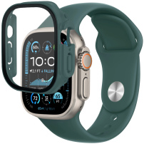 Silikonový řemínek s pouzdrem s tvrzeným sklem pro Apple Watch Ultra 49mm - petrolejový