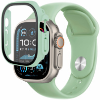 Silikonový řemínek s pouzdrem s tvrzeným sklem pro Apple Watch Ultra 49mm - zelený