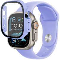 Silikonový řemínek s pouzdrem s tvrzeným sklem pro Apple Watch Ultra 49mm - fialový