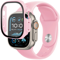 Silikonový řemínek s pouzdrem s tvrzeným sklem pro Apple Watch Ultra 49mm - růžový