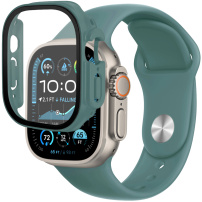 Silikonový řemínek s pouzdrem s tvrzeným sklem pro Apple Watch Ultra 49mm - mentolový