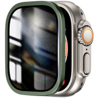 Tvrzené Anti-Spy sklo s kovovým rámečkem pro Apple Watch Ultra 49mm - olivové