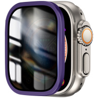 Tvrzené Anti-Spy sklo s kovovým rámečkem pro Apple Watch Ultra 49mm - fialové