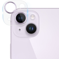 Tvrzené sklo s kovovými rámečky k ochraně čoček fotoaparátu pro iPhone 14 / 14 Plus - fialové