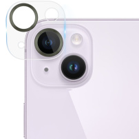 Tvrzené sklo s kovovými rámečky k ochraně čoček fotoaparátu pro iPhone 14 / 14 Plus - tmavě zelené