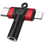 2v1 audio redukce - 3,5 mm jack na USB-C / Lightning - červená