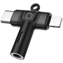 2v1 audio redukce - 3,5 mm jack na USB-C / Lightning - černá