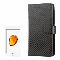 Kožené pouzdro se vzorem karbonu s integrovaným stojánkem a prostorem na doklady pro Apple iPhone SE (2020/2022) / 8 / 7 / 6S / 6 - černé