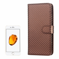 Kožené pouzdro se vzorem karbonu s integrovaným stojánkem a prostorem na doklady pro Apple iPhone SE (2020/2022) / 8 / 7 / 6S / 6 - kávové