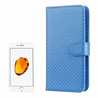 Kožené pouzdro se vzorem karbonu s integrovaným stojánkem a prostorem na doklady pro Apple iPhone SE (2020/2022) / 8 / 7 / 6S / 6 - modré