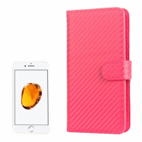 Kožené pouzdro se vzorem karbonu s integrovaným stojánkem a prostorem na doklady pro Apple iPhone SE (2020/2022) / 8 / 7 / 6S / 6 - růžové