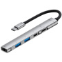 OTG-019X 5v1 hub - 3,5 mm jack / 2x USB-C / 2x USB-A na USB-C - stříbrný