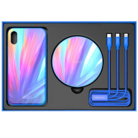 NILLKIN 3v1 dárková sada s ochranným krytem, bezdrátovou nabíječkou a kabelem pro iPhone X / XS - modrá