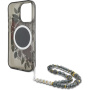 Guess IML Flowers Pearl Strap kryt s poutkem a MagSafe pro iPhone 16 Pro Max - šedý