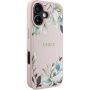 Guess Grained Magnolia kryt se vzorem květin a MagSafe pro iPhone 16 - růžový
