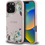 Guess Grained Magnolia kryt se vzorem květin a MagSafe pro iPhone 16 Pro - růžový