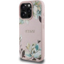 Guess Grained Magnolia kryt se vzorem květin a MagSafe pro iPhone 16 Pro - růžový