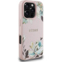 Guess Grained Magnolia kryt se vzorem květin a MagSafe pro iPhone 16 Pro - růžový