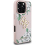 Guess Grained Roses 4G Metal Logo kryt pro iPhone 16 Pro - růžový