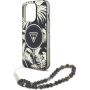 Guess IML Palm Trees Triangle Logo Pearl Strap kryt s poutkem a MagSafe pro iPhone 16 Pro - černý