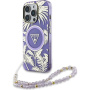 Guess IML Palm Trees Triangle Logo Pearl Strap kryt s poutkem a MagSafe pro iPhone 16 Pro - fialový