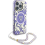 Guess IML Palm Trees Triangle Logo Pearl Strap kryt s poutkem a MagSafe pro iPhone 16 Pro - fialový