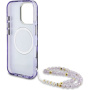 Guess IML Palm Trees Triangle Logo Pearl Strap kryt s poutkem a MagSafe pro iPhone 16 Pro - fialový