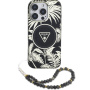 Guess IML Palm Trees Triangle Logo Pearl Strap kryt s poutkem a MagSafe pro iPhone 16 Pro - černý