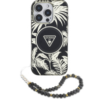 Guess IML Palm Trees Triangle Logo Pearl Strap kryt s poutkem a MagSafe pro iPhone 16 Pro - černý