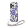 Guess IML Palm Trees Triangle Logo Pearl Strap kryt s poutkem a MagSafe pro iPhone 16 Pro - fialový