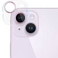 Tvrzené sklo s kovovými rámečky k ochraně čoček fotoaparátu pro iPhone 14 / 14 Plus - růžové