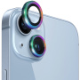 NORTHJO skla s kovovým rámečkem k ochraně čoček zadního fotoaparátu pro iPhone 14 / 14 Plus - duhová
