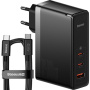 Baseus GaN5 Pro rychlonabíjecí sada adaptéru s porty 2x USB-C / USB-A a kabelu USB-C na USB-C - 140W - 1 m - černá