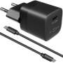FIXED Mini sada adaptéru s portem USB-C a kabelu USB-C na USB-C - 30W - 1 m - černá