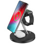 WS41 3v1 magnetický bezdrátový stojánek se světlem pro iPhone / Apple Watch / AirPods a Lightning konektorem - 15W - černý