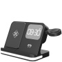 B-22 4v1 bezdrátový stojánek s hodinami pro iPhone / Apple Watch a Lightning konektorem pro AirPods - 15W - černý