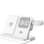 B-22 4v1 bezdrátový stojánek s hodinami pro iPhone / Apple Watch a Lightning konektorem pro AirPods - 15W - bílý