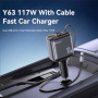 Yesido Y63 sada autonabíječky s porty USB-C / USB-A a výsuvného kabelu Lightning a USB-C - 117W - 0,7 m - šedá