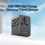 USAMS CC310 univerzální cestovní adaptér s porty 3x USB-C / 2x USB-A a výsuvnými zástrčkami - 70W - černý