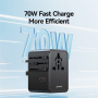 USAMS CC310 univerzální cestovní adaptér s porty 3x USB-C / 2x USB-A a výsuvnými zástrčkami - 70W - černý