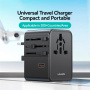 USAMS CC310 univerzální cestovní adaptér s porty 3x USB-C / 2x USB-A a výsuvnými zástrčkami - 70W - černý