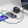 USAMS CC310 univerzální cestovní adaptér s porty 3x USB-C / 2x USB-A a výsuvnými zástrčkami - 70W - černý